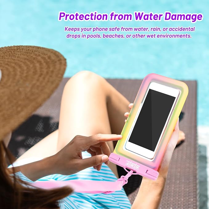 Personalized Initial Waterproof Phone Pouch Case - IPX8 Cellphone Dry Bag with Lanyard for iPhone 16/15/14/13/12 Pro Max (6.1–6.9"), Beach & Cruise Ship Essentials with Monogrammed Design (Pink, F)