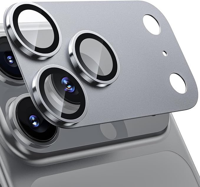 WSKEN for iPhone 17 Pro Camera Lens Protector, [Military Grade Shatterproof] [Strong Adhesion] Metal Aluminum Alloy Tempered Glass Camera Screen Protector, Grey Titanium