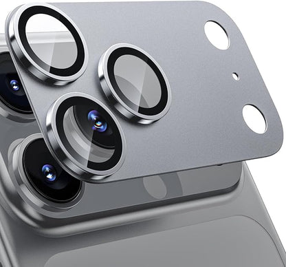 WSKEN for iPhone 17 Pro Camera Lens Protector, [Military Grade Shatterproof] [Strong Adhesion] Metal Aluminum Alloy Tempered Glass Camera Screen Protector, Grey Titanium