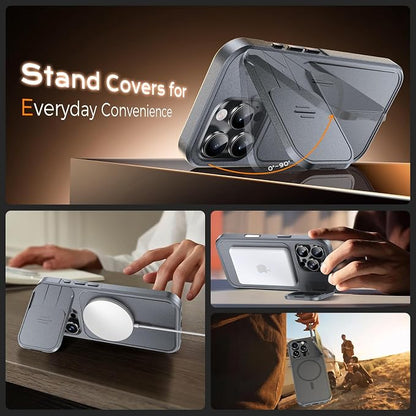 TOCOL for iPhone 16 Pro Case with Slide Camera Cover, Kickstand and Camera Control Button, Fit for MagSafe, Rugged Solid Phone Case, Non-Slip, Drop Protection, Gray