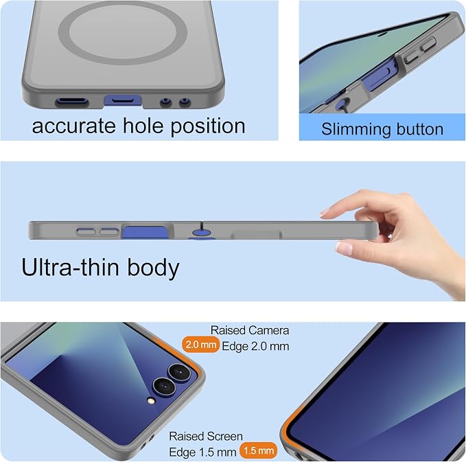 Pilaru for Samsung Galaxy Z Flip 7 case [Compatible with Magsafe] Translucent Matte Magnetic Phone Case,Slim Thin Duty Shockproof Protection Cover with 2pc HD Screen Protector-Gray