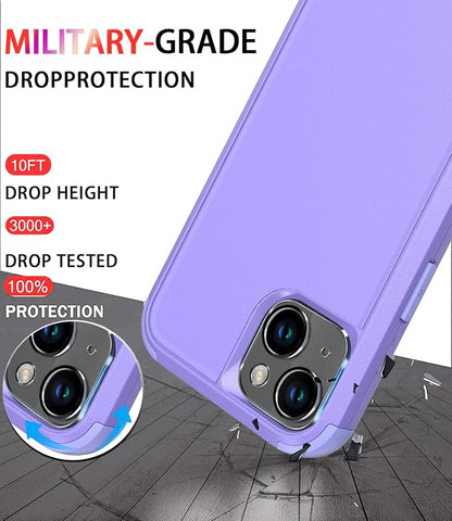 Diverbox for iPhone 14 Case [Shockproof] [Dropproof] [Tempered Glass Screen + Camera Lens Protector],Heavy Duty Protection Phone Case Cover for Apple iPhone 14 (Purple)