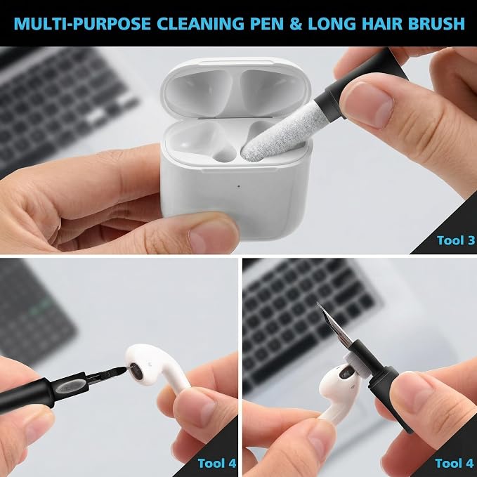 Cleaner Kit for AirPod,Multi-Tool iPhone Cleaning Kit,Cell Phone Cleaning Repair & Recovery for iPhone & iPad(Type C)Charging Port,Lightning Cables&Connectors,Easy to Store & Carry Design,Black