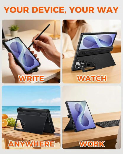 NINKI for Samsung Galaxy Z Fold 8 Ultra Case with S Pen Holder & Stylus & Invisible Kickstand, Magnetic Screen Protector Hinge Phone Cover for Samsung Z Fold 8 Ultra Case with Slim S Pen Slot – Black