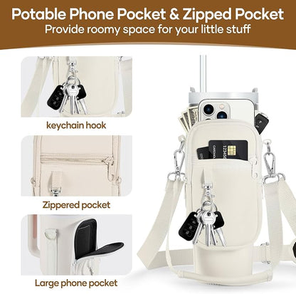 linmaya Water Bottle Carrier Bag for Stanley Cup 40/30oz with Phone Holder Pockets,Neoprene Water Bottle Cross-body Bag with Adjustable Shoulder & Hand Strap Stanley Cup Accessories