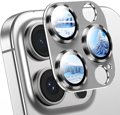 AFARER 2Pcs Camera Lens Protector for iPhone 16 Pro Max & for iPhone 16 Pro, Aluminum Alloy Tempered Glass Lens Cover,Silver