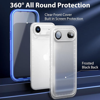 SPORTLINK for iPhone Air Waterproof Case - Dustproof/Rugged Full Body Shockproof/Dropproof/Built in Screen Protector/IP68 Underwater for iPhone Air Case 6.5 inch Blue/Frosted Clear