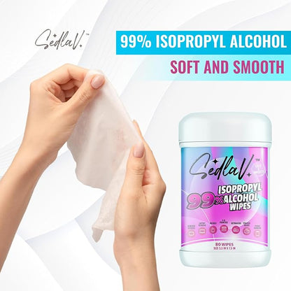 SEDLAV 99% Isopropyl Alcohol Wipes Rubbing Alcohol 99 Percent Wipes Alcohol Wipes for Tech Use (80 Count Pack of 2)