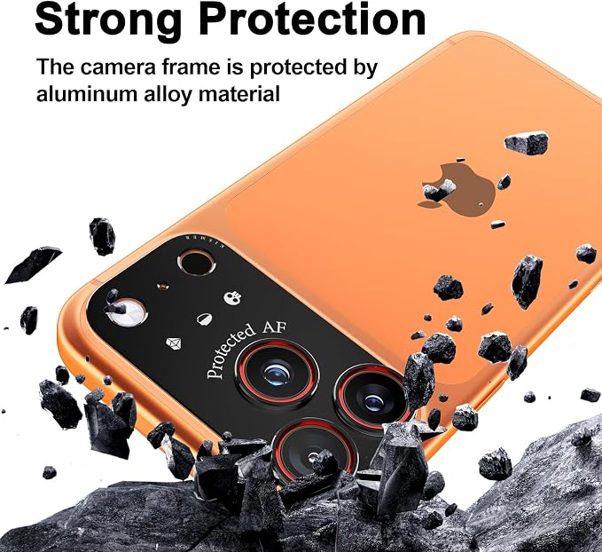 Aluminum Alloy Camera Lens Protector Bumper for iPhone 17 Pro Max, Anti-Scratch Metal Ring Cover, No Glass Design, AF Protected Text,Black with Red Circle