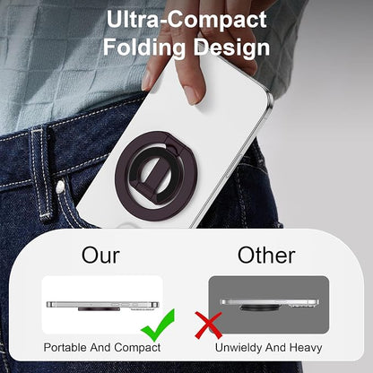 Magnetic Phone Ring Stand for MagSafe Dual-Side Magnetics Phone Grip Holder Gym Adjustable Kickstand Finger Ring Grip for iPhone 17/16/15/14/13/12 Series MagSafe Case, Compatible Magnetic Car Mount