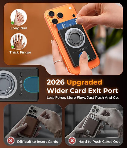 Compatible with Magsafe Wallet 3 Cards Holder [20X Strong Magnet] Magnetic Phone Grips Stand Mount Dual Ring 360° Rotation Desk Cellphone Fits for iPhone 17/16/15/14/13/12 Pro Max
