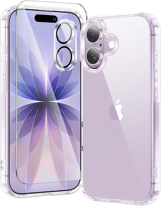 3 in 1 for iPhone 17 Case Clear,Yellowing-Resistant Acrylic Back, Screen Protector *1 & Camera Lens Protector*1, Shockproof for Phone Cover 6.3 inch