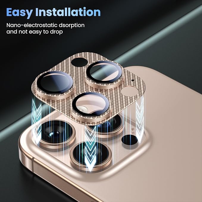 Uyiton for iPhone-16-Pro-Max/16-Pro/iPhone-14-Pro-Max/14-Pro Camera Lens-Protector: [Kevlar Weave Design][Strong Adsorption][Ultra-Thin] Metal Tempered Glass Rear Camera Screen Cover - Kevlar Gold