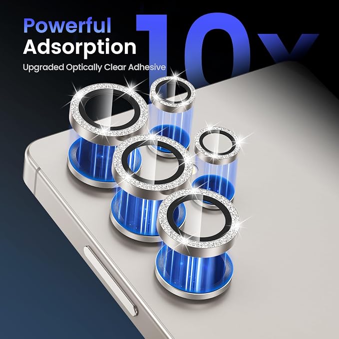 Tensea (3+2PCS Compatible with Samsung Galaxy S25 Ultra Camera Lens Protector, 9H Tempered Glass Camera Cover Screen Protector Metal Individual Ring [Installation Tray][Case Friendly]