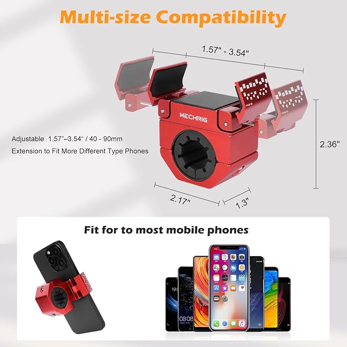 Phone Holder for Bike - Aluminum Alloy Bike Phone Mount Holder,360° Adjustable Handlebar Cellphone Stand-Horizontal & Vertical Screen Shooting, Ebike Accessories Fit for Motorcycle/Scooter,Red 88001C