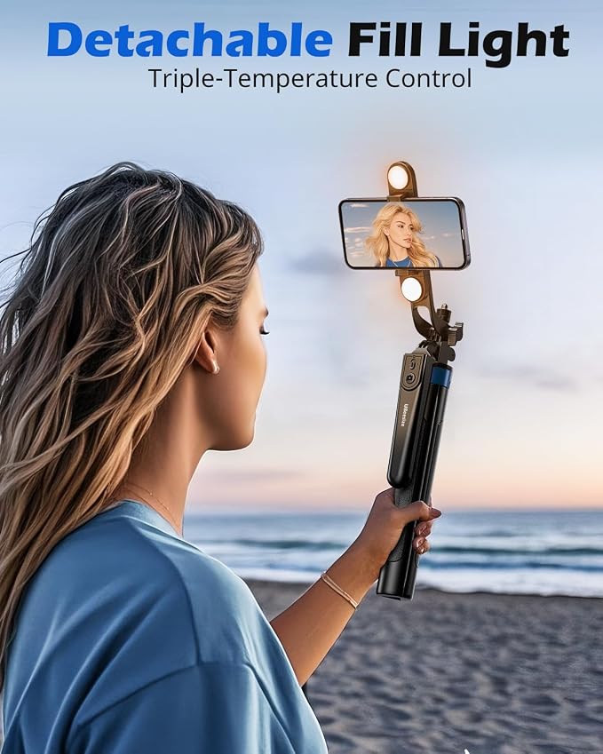 UBeesize 64'' Extendable Selfie Stick Tripod with Light & Remote, Adjustable Phone Tripod Stand for iPhone 17-11, Android, Camera, Travel Vlogging & Video Recording