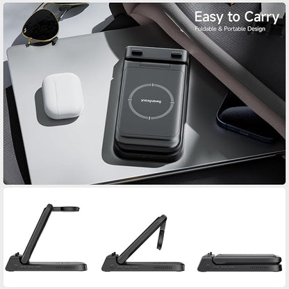 Charging Station for iPhone 17/Air, SwanScout 703A, Wireless Charger for iPhone 16/15/14/13/12/11 Series, for Apple Watch 11/10/Ultra 3/9/8/7/6/5/SE 2, for Airpods Pro 3/2, Foldable and Portable