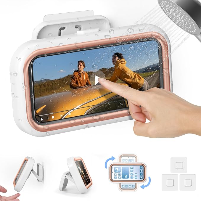 Shower Phone Holder Waterproof - Shower Phone Mount 480° Rotation Bathroom Cellphone Holder for Wall Bathroom Batheub Kitchen Mirror for 4-7" Cellphone