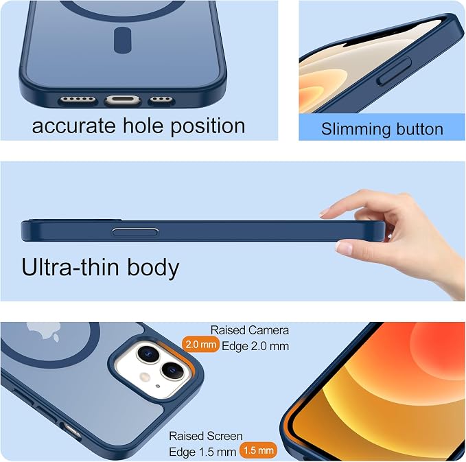 Pilaru for iPhone 12 mini Case & 13 mini Case [Compatible with Magsafe] Translucent Matte Magnetic Case,SlimThin Shockproof Military Grade Drop Protection Cover for 12 mini/13 mini- Blue