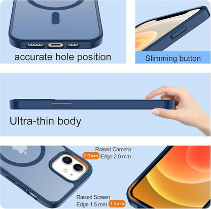 Pilaru for iPhone 12 mini Case & 13 mini Case [Compatible with Magsafe] Translucent Matte Magnetic Case,SlimThin Shockproof Military Grade Drop Protection Cover for 12 mini/13 mini- Blue