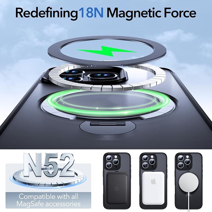 Anqrp 360° All-in-ONE Stand Case for iPhone 16 Pro Case with Rotatable Magnetic Kickstand Ring Holder, Compatible with MagSafe, MIL-Grade Shockproof iPhone 16 Pro Phone Case Cover 6.3 inch, Black