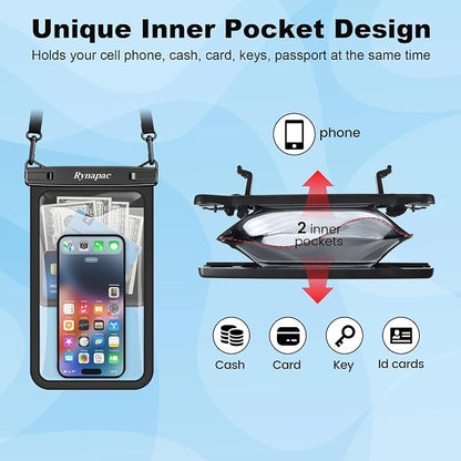 Rynapac [Up to 10" Large Waterproof Phone Pouch - 2 Pack IPX8 Waterproof Phone Case for iPhone 17 16 15 Pro Max Galaxy S26 Ultra, Touchscreen & Underwater Photography, Beach Cruise Travel Essentials
