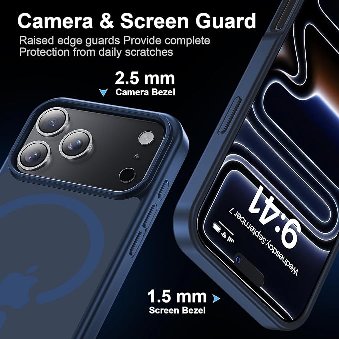 Strong Magnetic for iPhone 17 Pro Case with Camera Lens Protector[ Military-Grade Protection] Compatible with MagSafe Shockproof Slim Thin Cover case for iPhone 17 Pro 6.3 inch, Deep Blue
