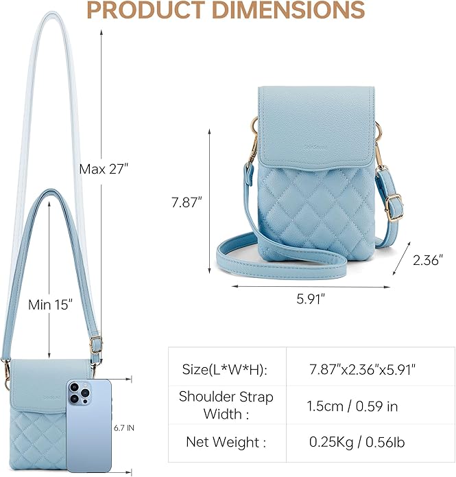 RFID Small Crossbody Purses for Women Quilted Cell Phone Purse with RFID Blocking Credit Card Slots