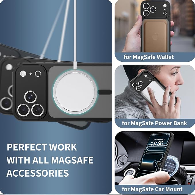 Magnetic iPhone Case Compatible with MagSafe, Shockproof Translucent Matte Phone Case for iPhone 17 Pro Max, iPhone 17 Pro, Anti-Fingerprint, Oil Resistant, Stain Resistant(Black, iPhone 17 Pro Max)
