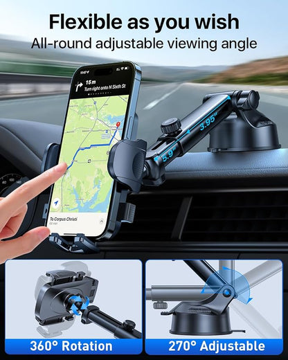 HTU 𝟐𝟎𝟐𝟔 𝐔𝐩𝐠𝐫𝐚𝐝𝐞𝐝 [True Military-Grade] Car Phone Holder【Safety Certs & No Smell】 Cell Phone Holder for Car Mount for Dashboard Windshield Air Vent Long Arm Thick Case,Green