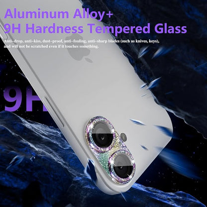 Camera Lens Protector for iPhone 16/iPhone 16 Plus, Bling Glitter Camera Cover with 9H Tempered Glass Metal Ring, Anti-Scratch Camera Protector for iPhone 16/iPhone 16 Plus (Glitter -Colorful)