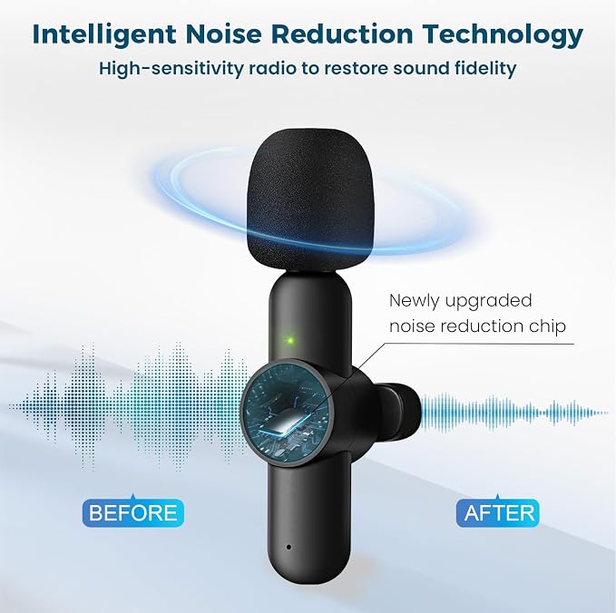 3 in 1 Mini Microphone,Wireless Lavalier Microphones for iPhone Android Camera USB-C,2.4G Ultra-Low Delay,Noise Reduction,Microphone Video Recording, Live Streaming (Black, 3microphone) (3) (3)