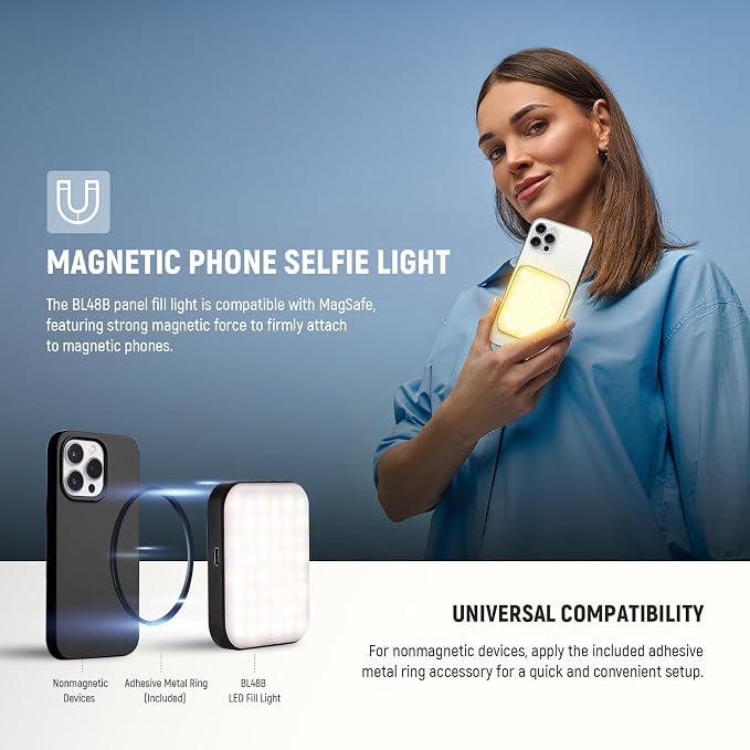 NEEWER BASICS Magnetic Selfie Light Compatible with MagSafe iPhone 16 15 Pro Max, Clip on Video Conference Lighting Fill Light for Computer Laptop Zoom Calls Live Streaming Outdoor Recording, BL48B