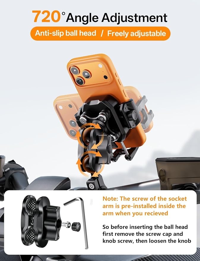 Kewig Motorcycle Phone Mount with Vibration Dampener [Anti-Theft] [Camera Friendly] Bike Phone Holder Handlebar Cradle for Bicycle Scooter ATV, Adjustable Size Fit for 5.4-7.2" Cellphone
