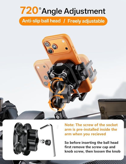 Kewig Motorcycle Phone Mount with Vibration Dampener [Anti-Theft] [Camera Friendly] Bike Phone Holder Handlebar Cradle for Bicycle Scooter ATV, Adjustable Size Fit for 5.4-7.2" Cellphone