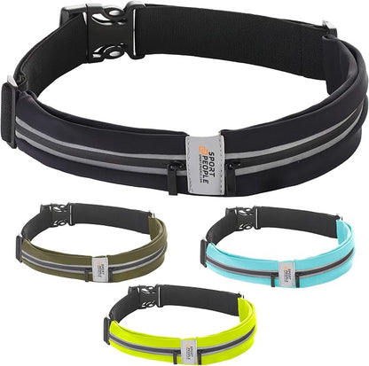 Running Belt for Women and Men, Waterproof Phone Holder for Running, Reflective 2-Pocket Waist Pack for Storing Runner’s Essentials Safely, Running Fanny Pack Fits Most Phones, Adjustable Belt Bag