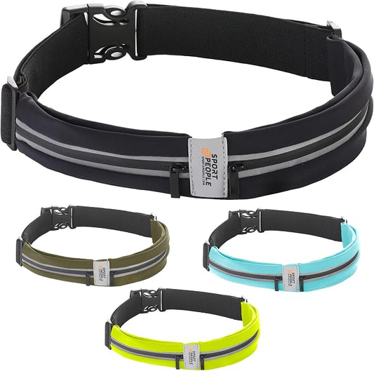 Running Belt for Women and Men, Waterproof Phone Holder for Running, Reflective 2-Pocket Waist Pack for Storing Runner’s Essentials Safely, Running Fanny Pack Fits Most Phones, Adjustable Belt Bag