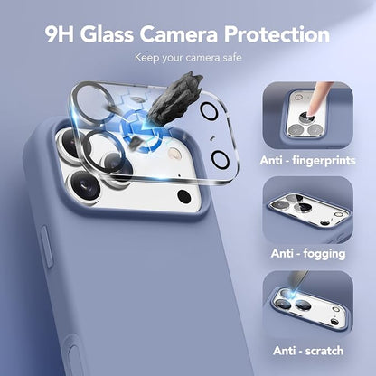 GONEZ Magnetic for iPhone 17 Pro Max Case, Compatible with MagSafe, [Screen Protector + Camera Lens Protector], Liquid Silicone Anti-Scratch Shockproof Protective Phone Case 6.9 inch, Lavender Gray