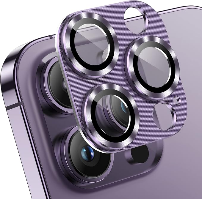 Korecase 2 Pack for iPhone 14 Pro/14 Pro Max, Metal Tempered Glass Camera Cover Film, Strong Adhesion, 9H Hardness Anti-Scratch Camera Rear Lens Protector -Purple