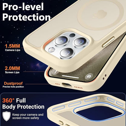 MOCCA Strong Magnetic for iPhone 15 Pro Case, [Compatible with Magsafe][13FT Military Drop Protection] Slim Translucent Matte Shockproof Case for iPhone 15 Pro Phone Case 6.1'', Light Gold