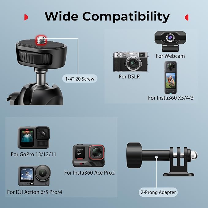 SMALLRIG Small Camera Tripod Selfie Stick, Extendable 8"-15" Mini Handheld Carabiner Tripod with Mantis Hook, 360° Ball Head, Cold Shoe Mount, 1/4"-20 Screw for DSLR, Adapter for DJI, for GoPro - 5285