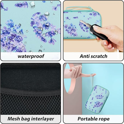Cute DIY Cable Charger Protector Set with Electronic Organizer Bag Flowers Purple Lavender pattern Design, Soft Data Cable Line Cord Wire Saver Travel Cord Organizer Case cover Compatible for iPhone