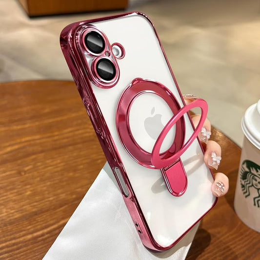 LXK Magnetic Invisible Stand for iPhone 17 Case 6.3" Compatible with MagSafe, Military-Grade Protection, with Camera Protector, Clear Scratch-Resistant Back Cover for iPhone 17 - Pink