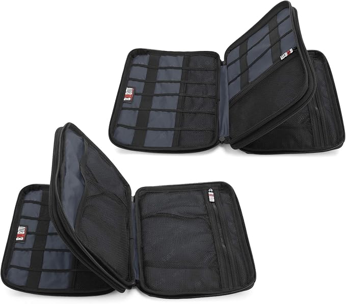 BUBM Double Layer Electronic Accessories Organizer, Travel Gear Bag for Cables, USB Flash Drive, Plug and More, Perfect Size Fits for iPad mini (Medium, Gray) | Travel Gadget Bag for Cables, USB Flash Drive, Plug and More, Perfect Size Fits for iPad Mini