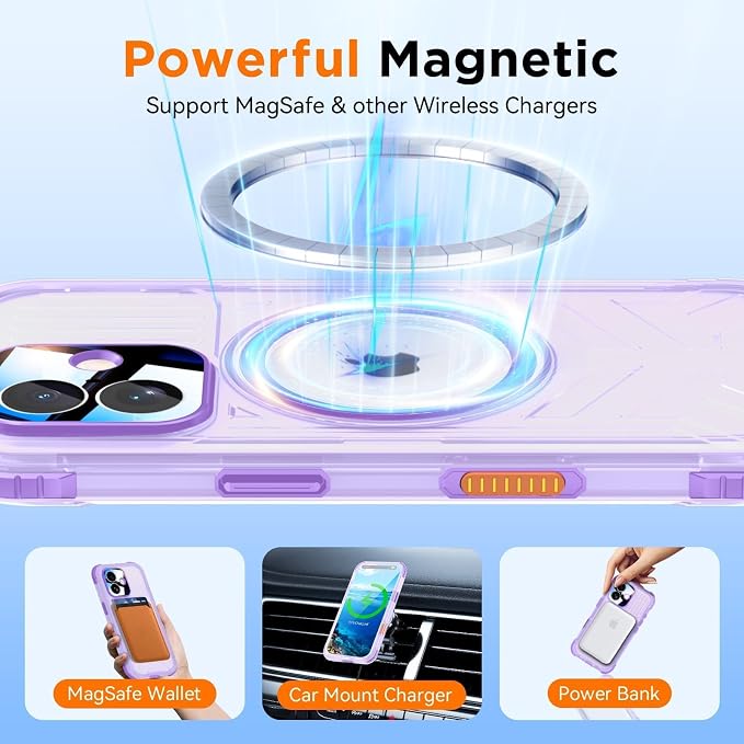 WIFORT for iPhone 17 Waterproof Case, [Fit for Magsafe] with Sapphire Lens & Screen Protector, IP68 Full Body 15FT Military Shockproof, Magnetic Frosted Phone Cover with Lanyard, 6.3" Purple