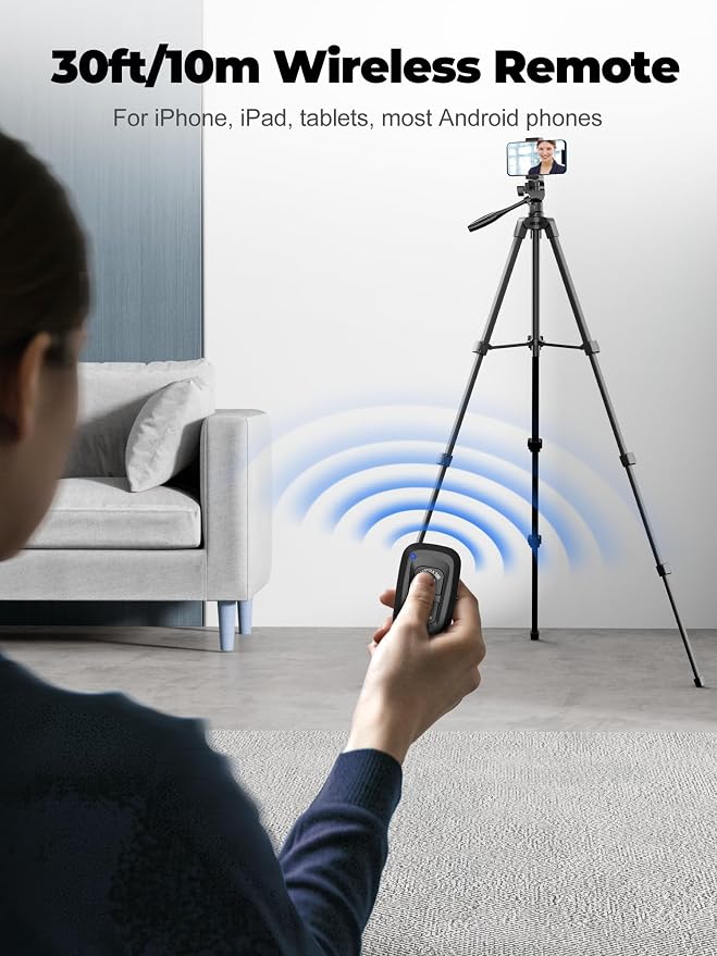EMART 61’’ Phone Tripod Stand with Flexible Gooseneck, Portable Tripod for iPhone and Camera, Overhead Cellphone Holder with Remote for iPad Tablet Cooking Video Youtuber Vlogging Recording