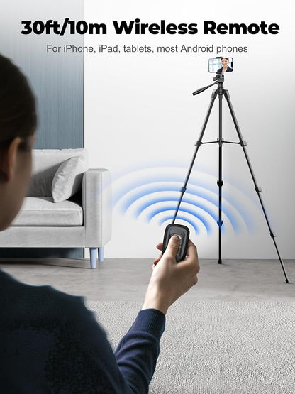 EMART 61’’ Phone Tripod Stand with Flexible Gooseneck, Portable Tripod for iPhone and Camera, Overhead Cellphone Holder with Remote for iPad Tablet Cooking Video Youtuber Vlogging Recording