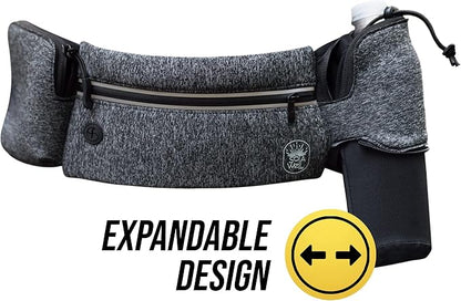 Running Belt with Water Bottle Holder - Waist Bag With Extender for Jogging, Hiking, Cycling, Walking - Dog Walker Hydration Fanny Pack - Sport Pouch iPhone Carrier for Women and Men - Gray