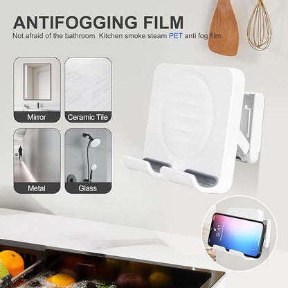 Shower Phone Holder, Shower Phone Mount with 3PCS Adhesive Stickers Wall Mount Phone Holder for Bathroom Bedroom Kitchen Compatible with iPhone Series, Other Smartphones and Ipad, White