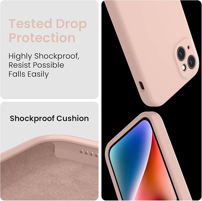 FireNova Designed for iPhone 13 Case, Silicone Upgraded [Camera Protection] Phone Case, Soft Anti-Scratch Microfiber Lining Inside, 6.1 inch, Pinksand